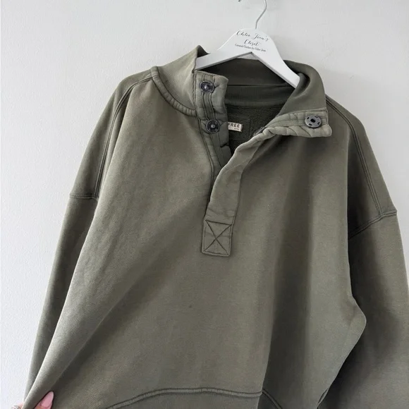 FREE PEOPLE Timeless Pullover in Olive Green M - Picture 3 of 5